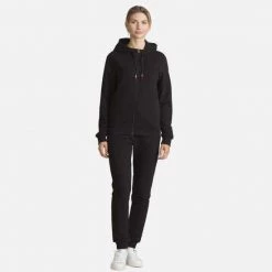 Rossignol T-Shirt & Tops Women's Full-Zip Hooded Logo Fleece Sweatshirt BLACK